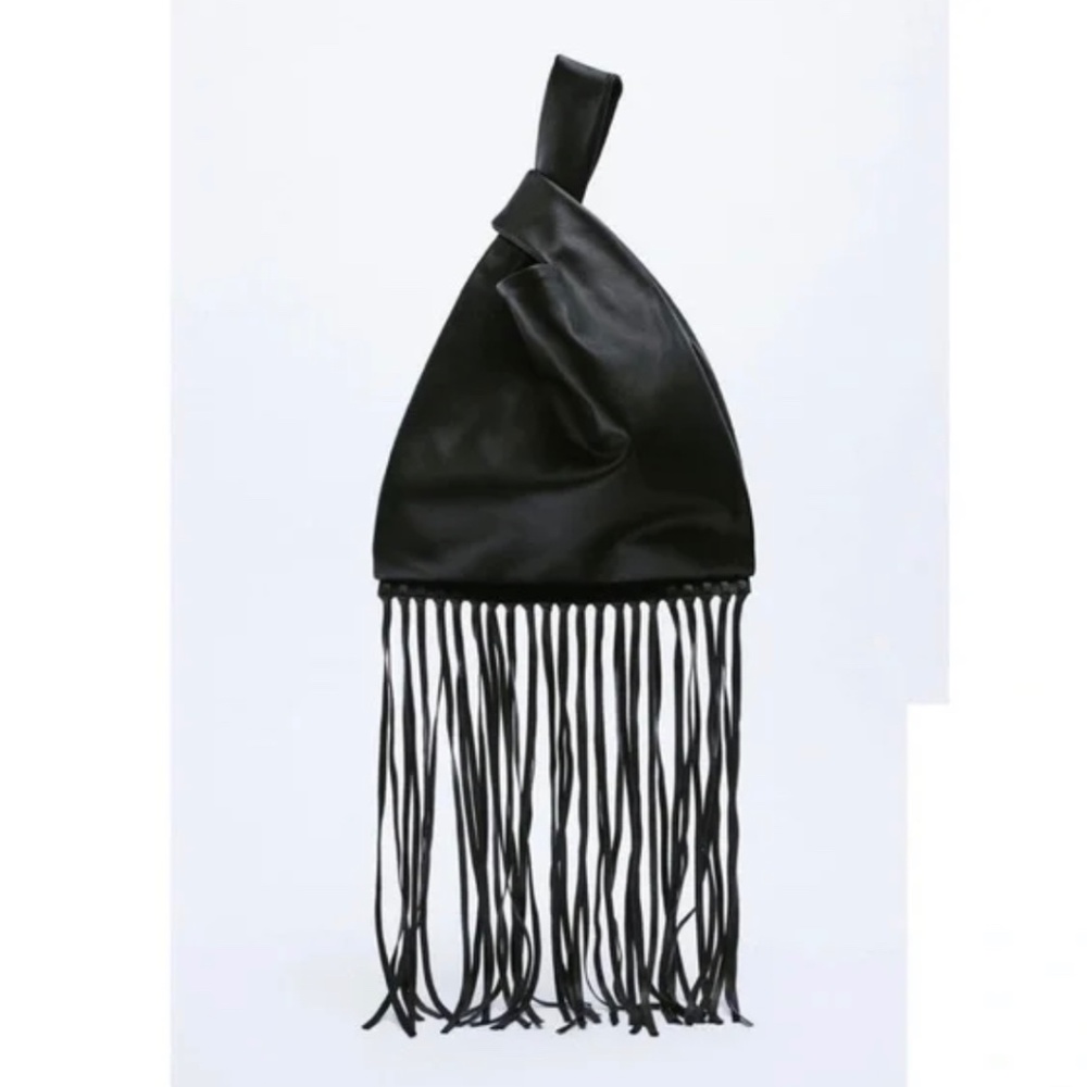 ZARA Fringed Genuine Leather Twist Clutch Hand Bag